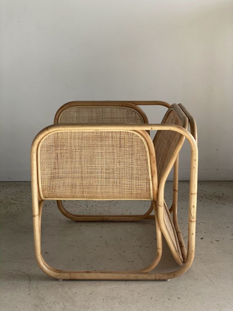 Armchairs - Amsterdam rattan armchair with U-shaped armrest, squared canework - OFFICE OBJETS