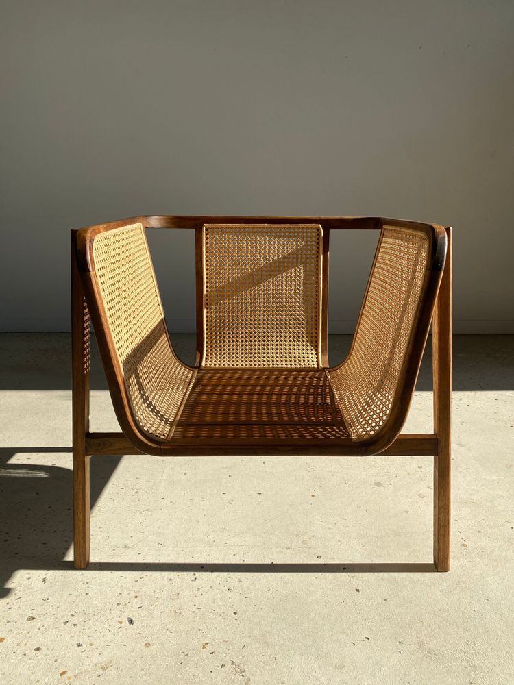 Armchairs - Enveloping cane back armchair with teak slatted seat - OFFICE OBJETS