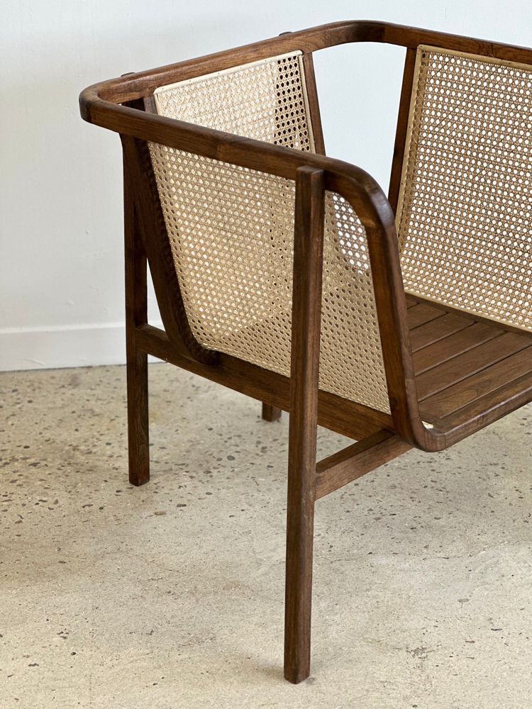 Armchairs - Enveloping cane back armchair with teak slatted seat - OFFICE OBJETS