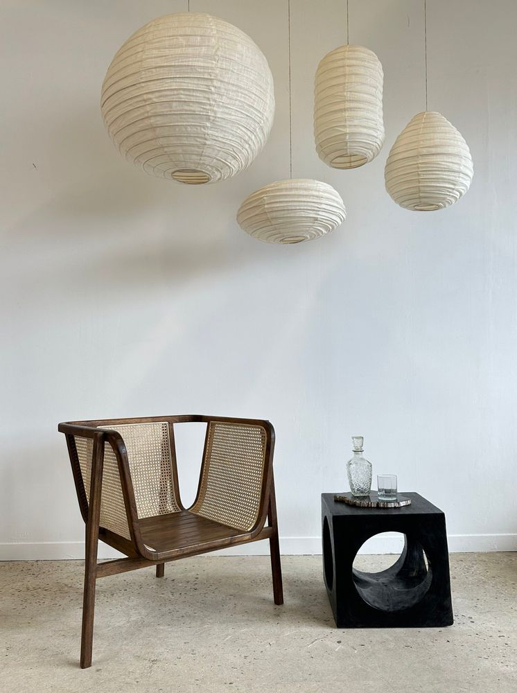 Armchairs - Enveloping cane back armchair with teak slatted seat - OFFICE OBJETS