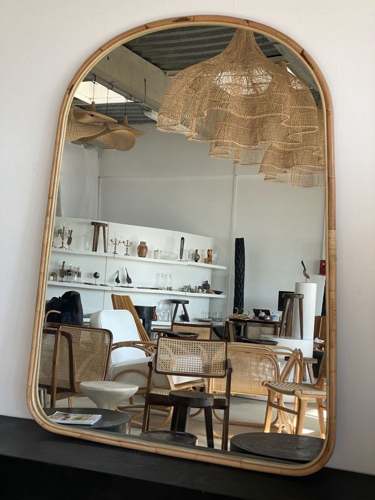 Miroirs - Grand miroir de pied coins arrondis en rotin 1m80 x 1m35 - OFFICE OBJETS