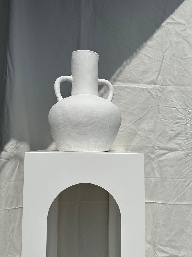 Vases - Large handcrafted terracotta vase painted white with double handles H:40 D:30 - OFFICE OBJETS