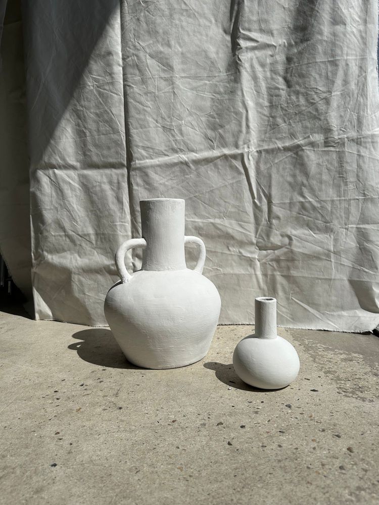 Vases - Large handcrafted terracotta vase painted white with double handles H:40 D:30 - OFFICE OBJETS
