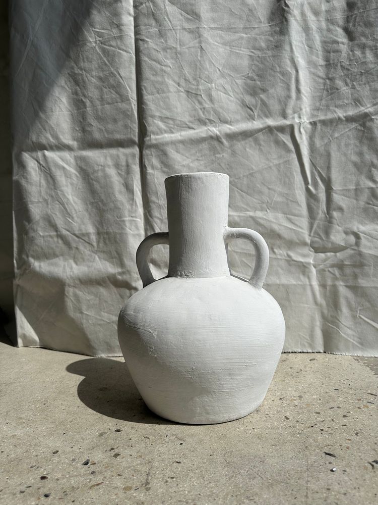 Vases - Large handcrafted terracotta vase painted white with double handles H:40 D:30 - OFFICE OBJETS