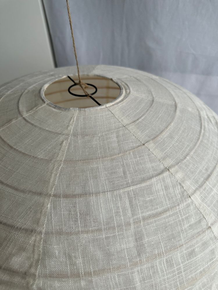 Hanging lights - Large suspension in rattan and natural linen Japanese style flattened oval H35 D60 - OFFICE OBJETS