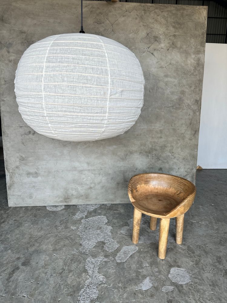 Hanging lights - Large pendant lamp in rattan and natural linen Japanese style flattened round (Labu) H57 D80 - OFFICE OBJETS