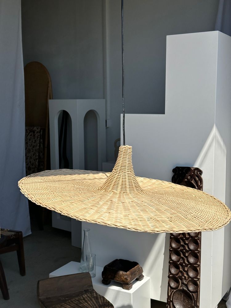 Hanging lights - Large pendant light, rattan lamp in the shape of a hat D:80cm - OFFICE OBJETS
