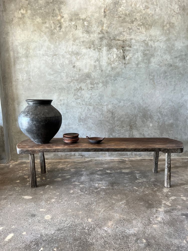 Tables basses - Grande table basse arrondie en teck asiatique ancien L:2m l:50 H:50 - OFFICE OBJETS