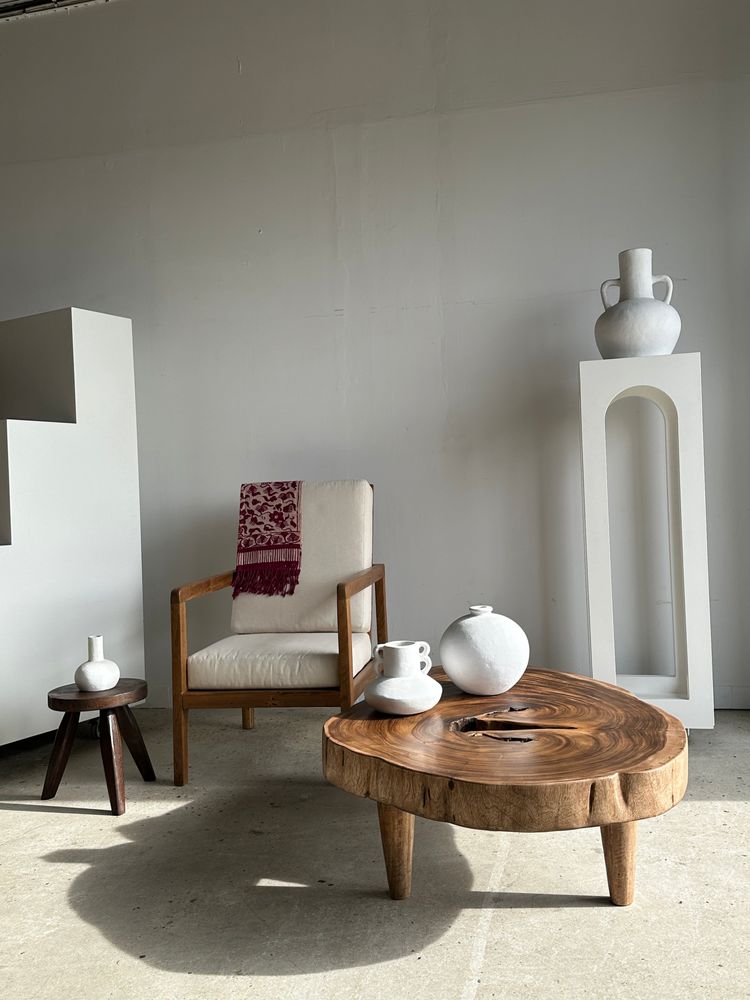 Coffee tables - Large coffee table, natural monoxyl wood top (suar) - Awan - OFFICE OBJETS