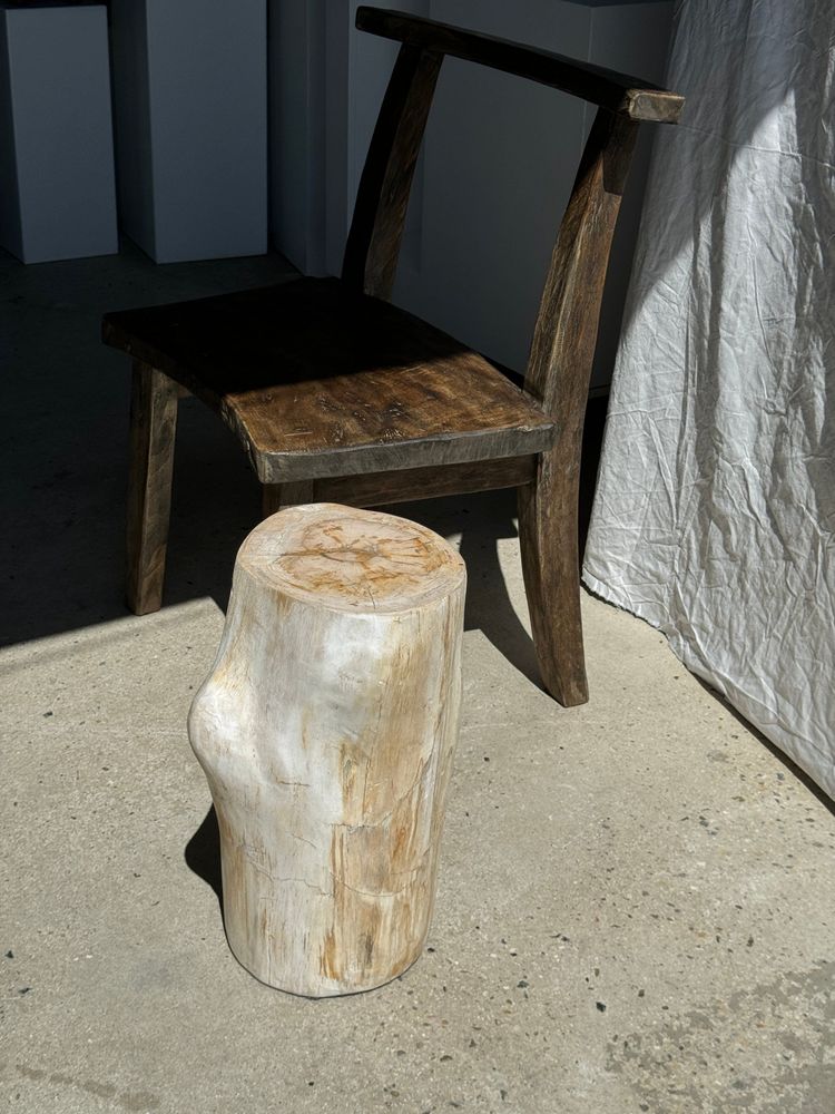 Other tables - Large white petrified wood side table with organic knot H:50 D:22-25 - OFFICE OBJETS