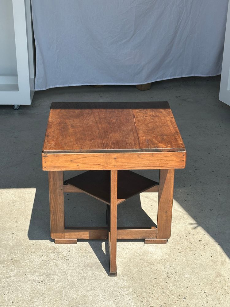 Autres tables  - Guéridon ou petite table d'appoint carrée piètement quadripode à entretoise de style moderniste vintage  - OFFICE OBJETS
