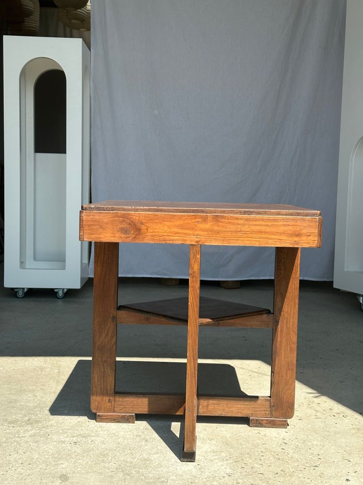 Autres tables  - Guéridon ou petite table d'appoint carrée piètement quadripode à entretoise de style moderniste vintage  - OFFICE OBJETS