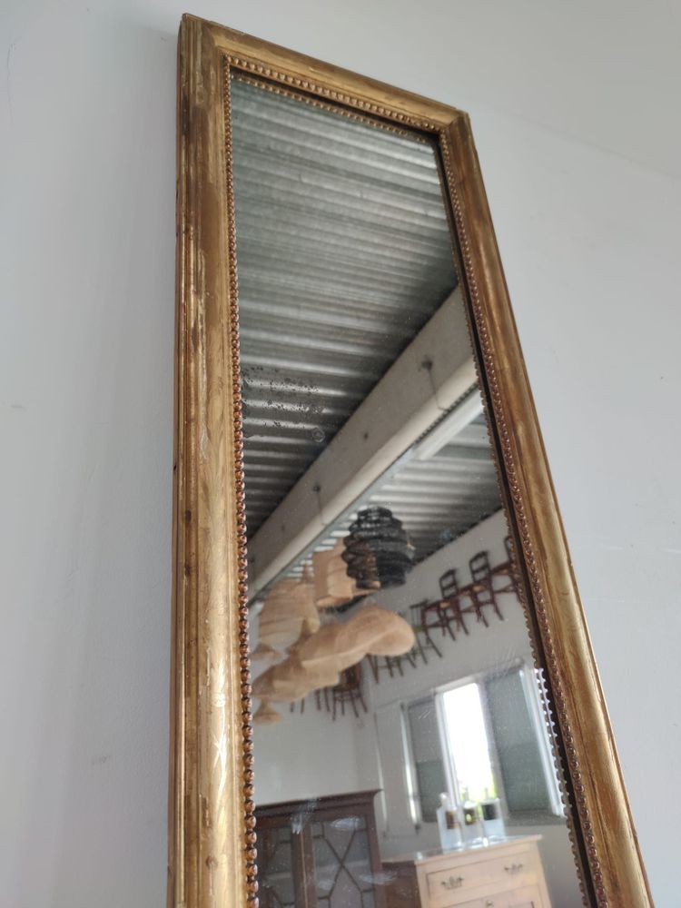 Miroirs - Long miroir en bois et stuc doré à rais de perles H: 2m45 L:40cm - OFFICE OBJETS