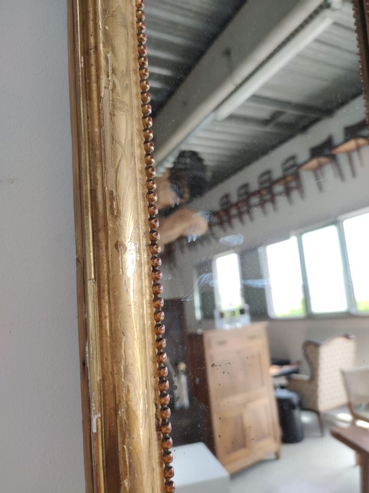 Miroirs - Long miroir en bois et stuc doré à rais de perles H: 2m45 L:40cm - OFFICE OBJETS