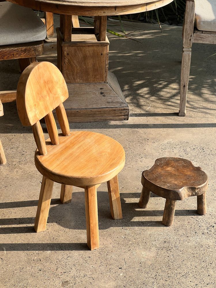 Stools - Mini low stool in upcycled old Asian teak H15 D24 - OFFICE OBJETS