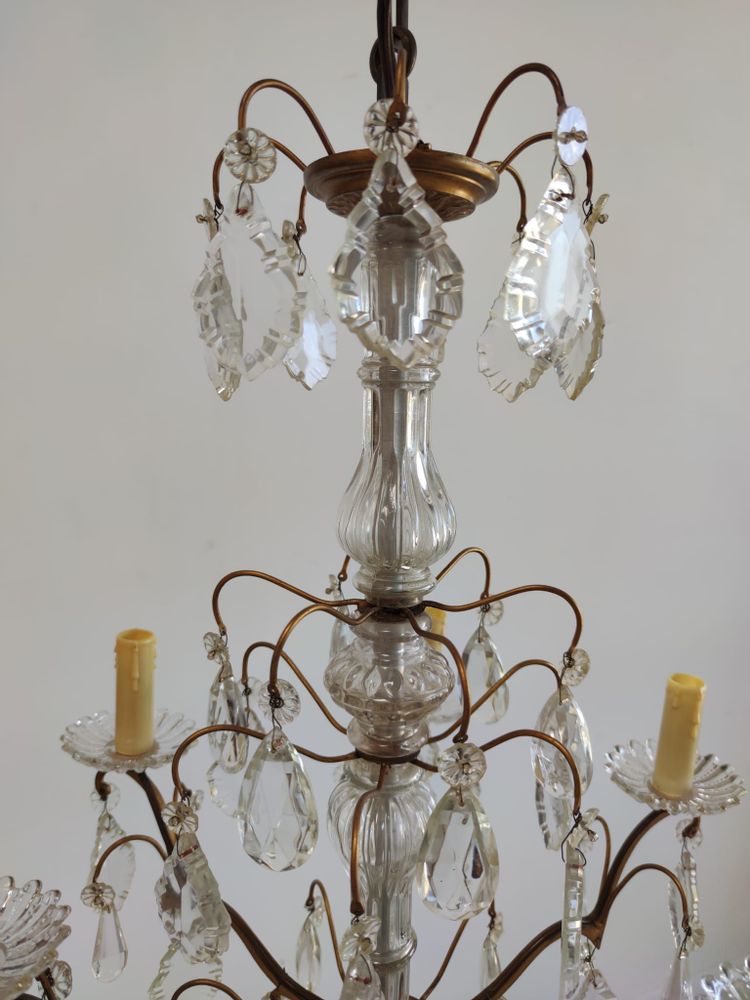 Suspensions - Moyen lustre cage à pendeloques et monture en laiton de style Louis XV - OFFICE OBJETS