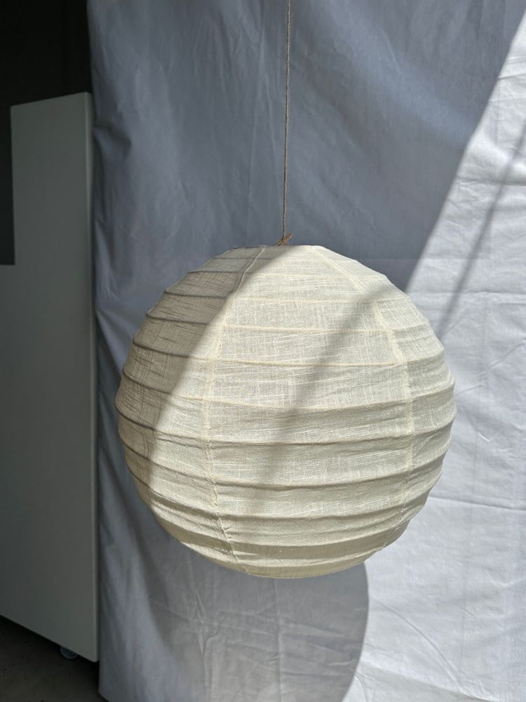 Hanging lights - Medium round Japanese-style rattan and natural linen pendant light D:40 - OFFICE OBJETS