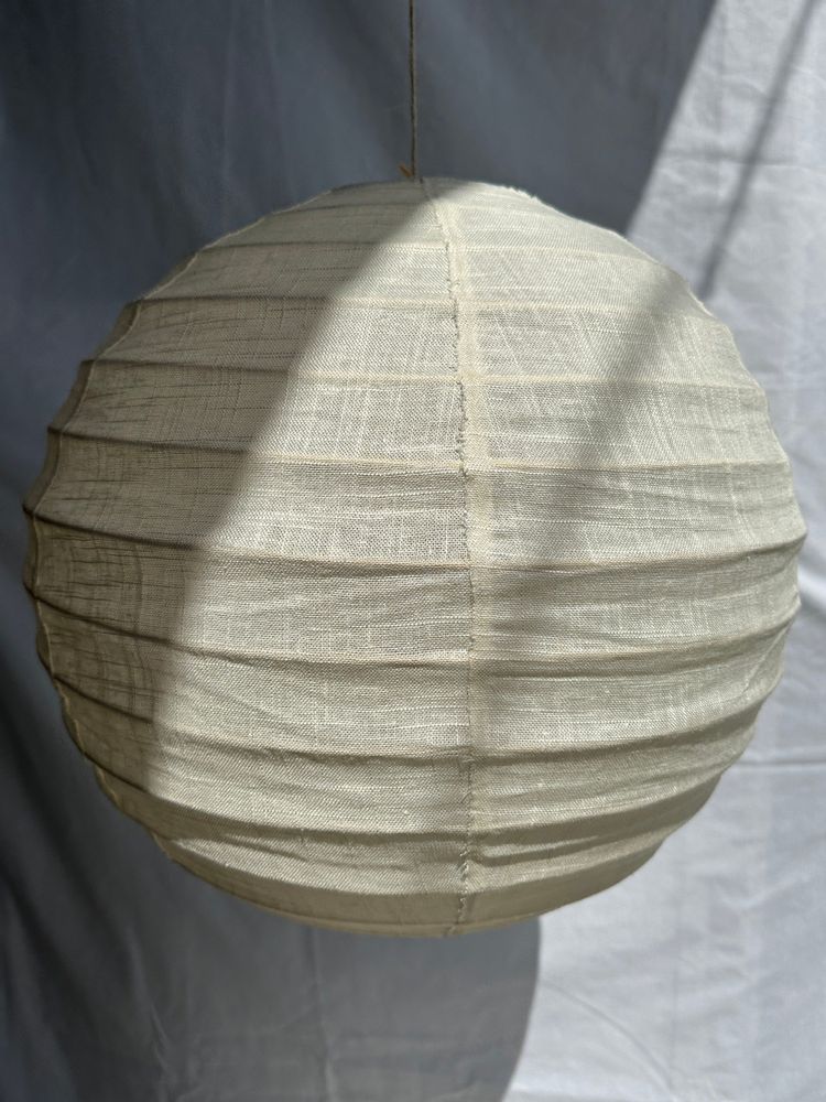Hanging lights - Medium round Japanese-style rattan and natural linen pendant light D:40 - OFFICE OBJETS