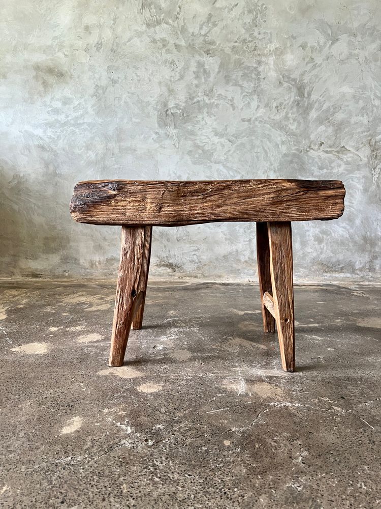 Bancs - Petit banc organique en teck asiatique blond quadripode - Enam - OFFICE OBJETS