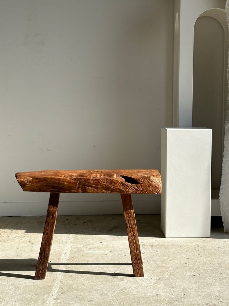 Benches - Small organic bench in upcycled Asian teak quadripod - Sungai - OFFICE OBJETS