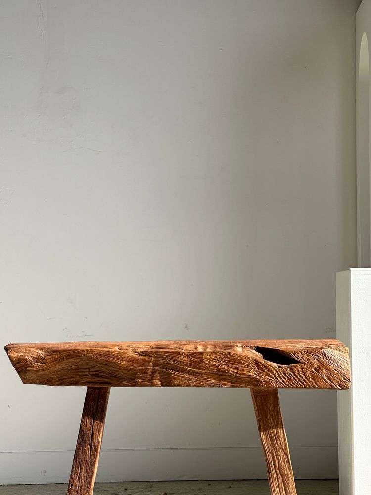 Benches - Small organic bench in upcycled Asian teak quadripod - Sungai - OFFICE OBJETS