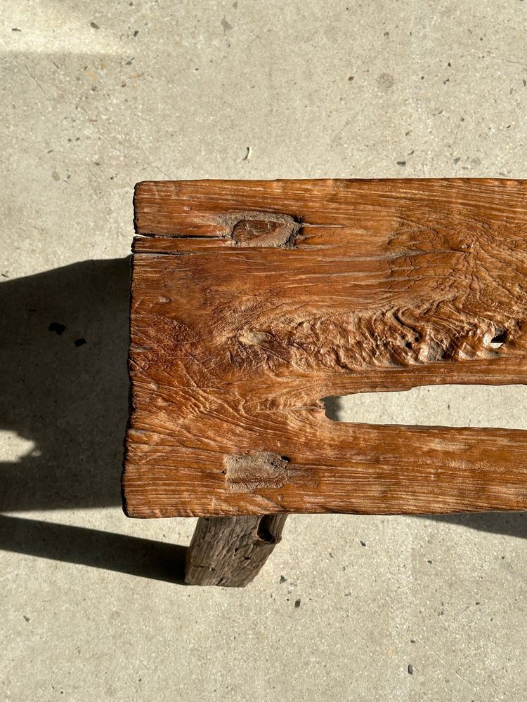 Benches - Small organic bench in upcycled Asian teak quadripod openwork seat - Matahari - OFFICE OBJETS