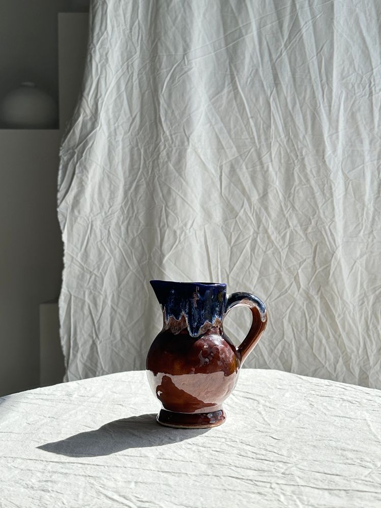 Carafes - Small West Germany style jug brown and blue glazed ceramic H:17 - OFFICE OBJETS