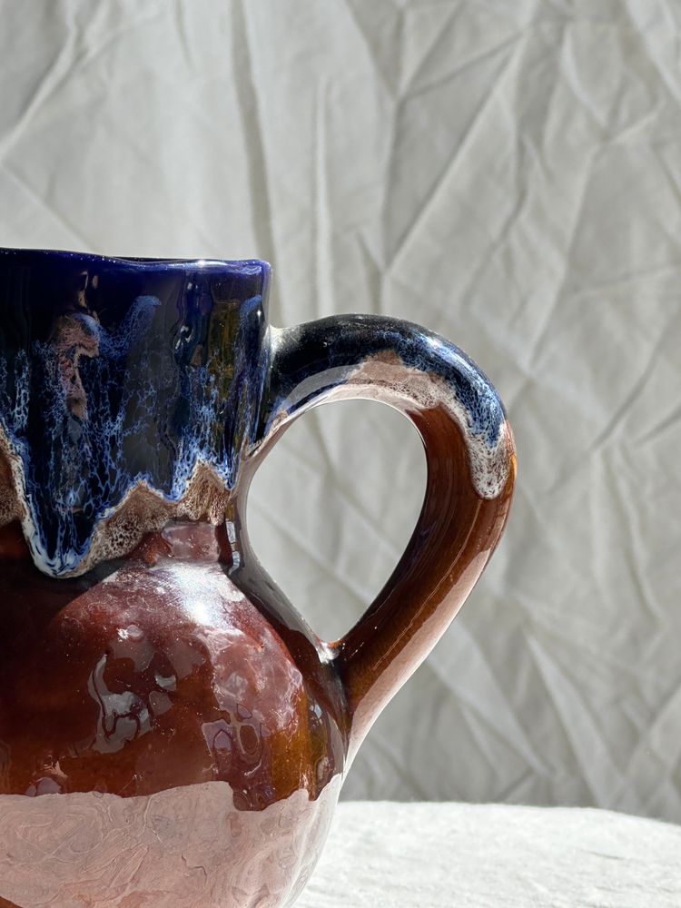 Carafes - Small West Germany style jug brown and blue glazed ceramic H:17 - OFFICE OBJETS
