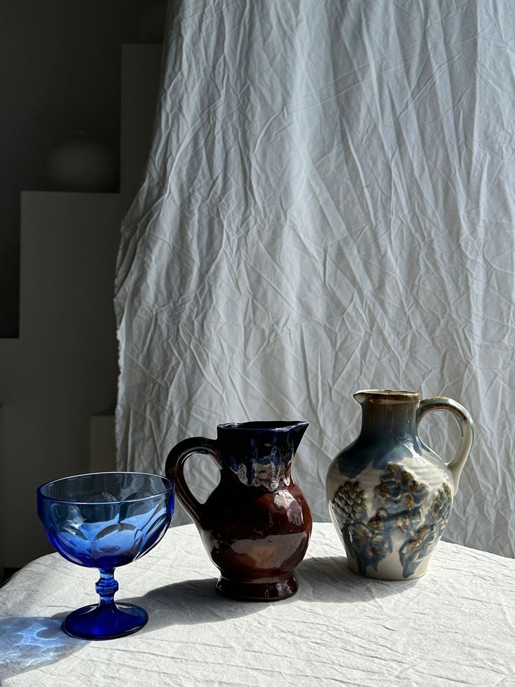 Carafes - Small West Germany style jug brown and blue glazed ceramic H:17 - OFFICE OBJETS