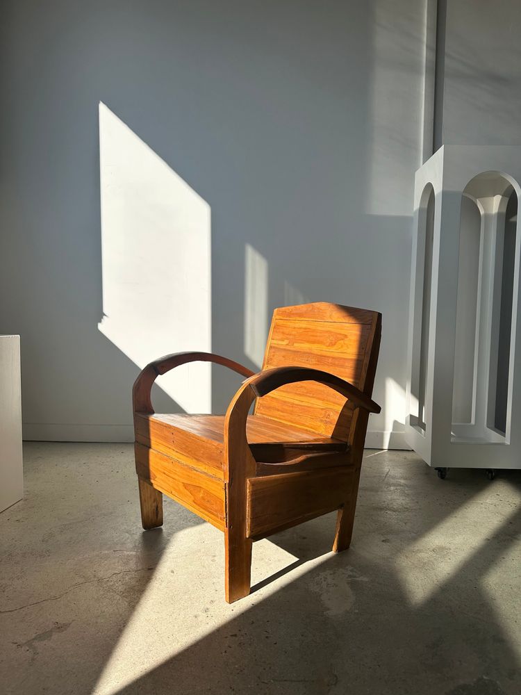 Fauteuils - Petit fauteuil asiatique en lattes de bois upcyclé naturel - OFFICE OBJETS