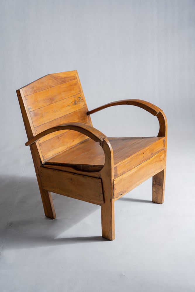 Fauteuils - Petit fauteuil asiatique en lattes de bois upcyclé naturel - OFFICE OBJETS