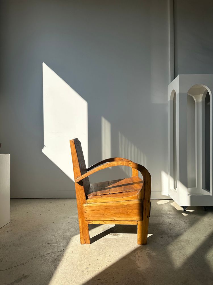 Fauteuils - Petit fauteuil asiatique en lattes de bois upcyclé naturel - OFFICE OBJETS