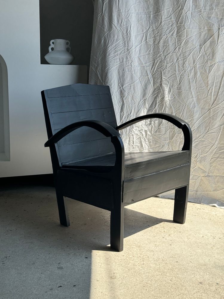 Fauteuils - Petit fauteuil asiatique en lattes de bois upcyclé noir - OFFICE OBJETS