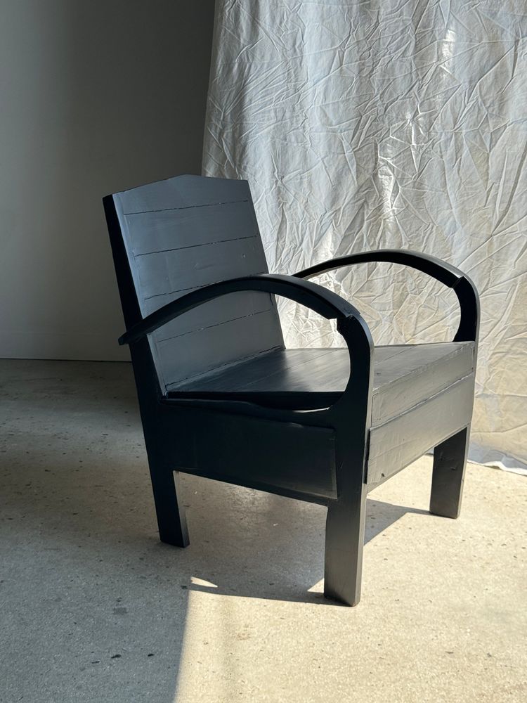 Fauteuils - Petit fauteuil asiatique en lattes de bois upcyclé noir - OFFICE OBJETS