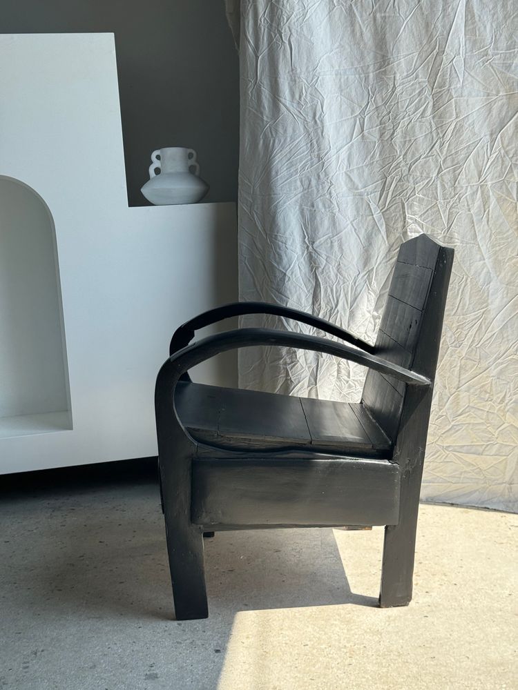 Fauteuils - Petit fauteuil asiatique en lattes de bois upcyclé noir - OFFICE OBJETS