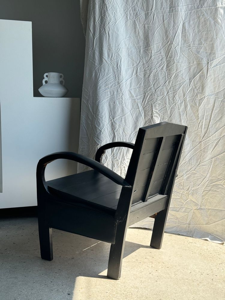 Fauteuils - Petit fauteuil asiatique en lattes de bois upcyclé noir - OFFICE OBJETS