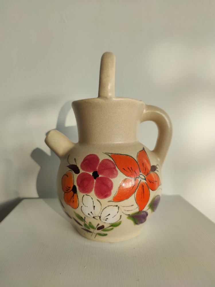 Carafes - Small stoneware ball pitcher with floral pattern - OFFICE OBJETS