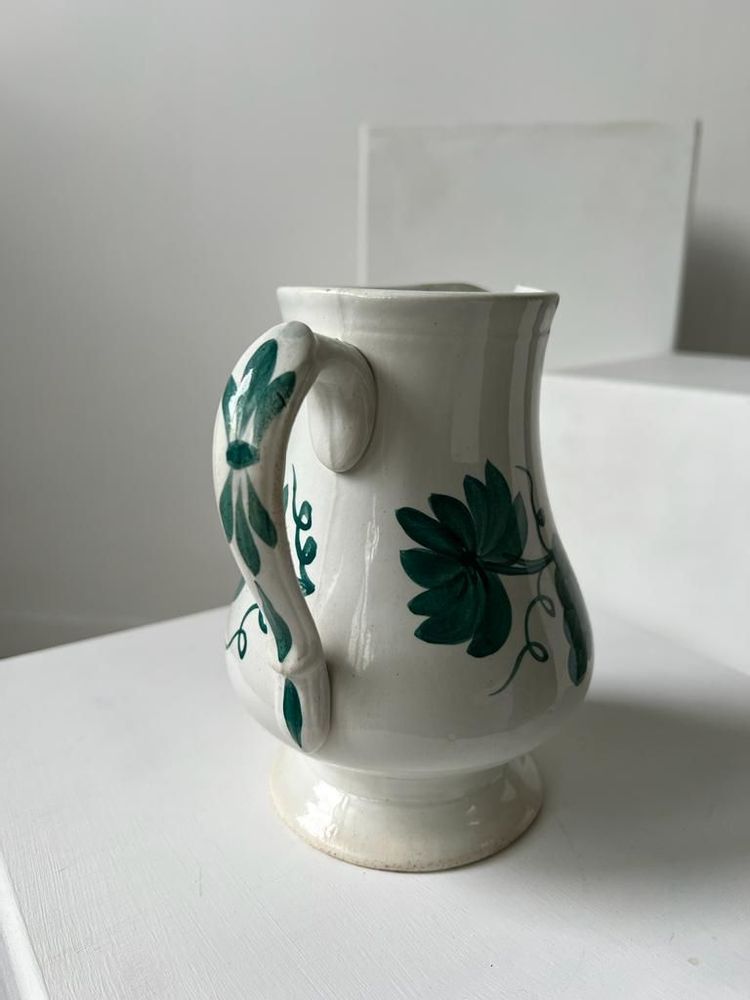 Carafes - Petit pichet Creil et Montereau XIXe décor peint à la main de vigne turquoise - OFFICE OBJETS