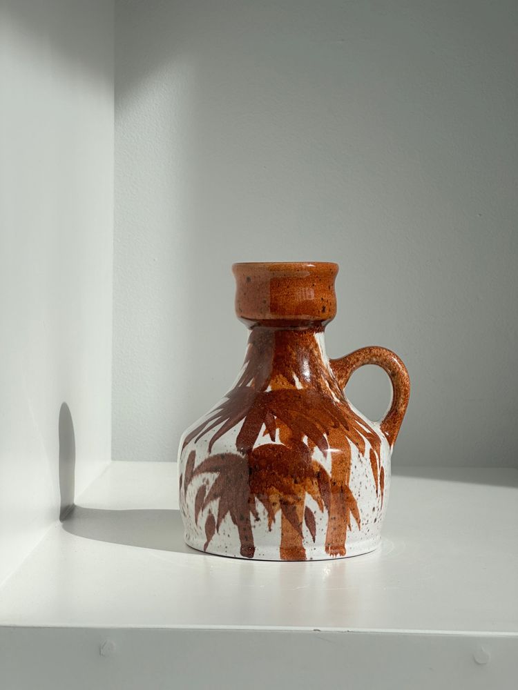 Carafes - Petit vase ou pichet blanc et marron West Germany H:15cm D:10,5cm - OFFICE OBJETS