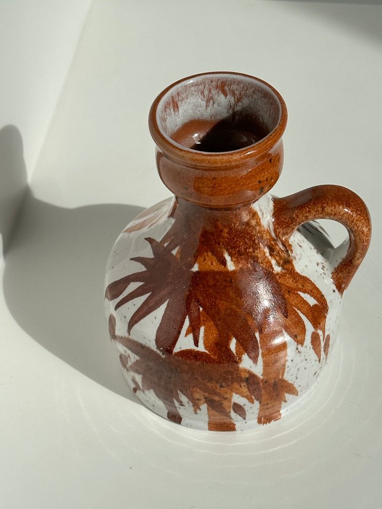 Carafes - Petit vase ou pichet blanc et marron West Germany H:15cm D:10,5cm - OFFICE OBJETS