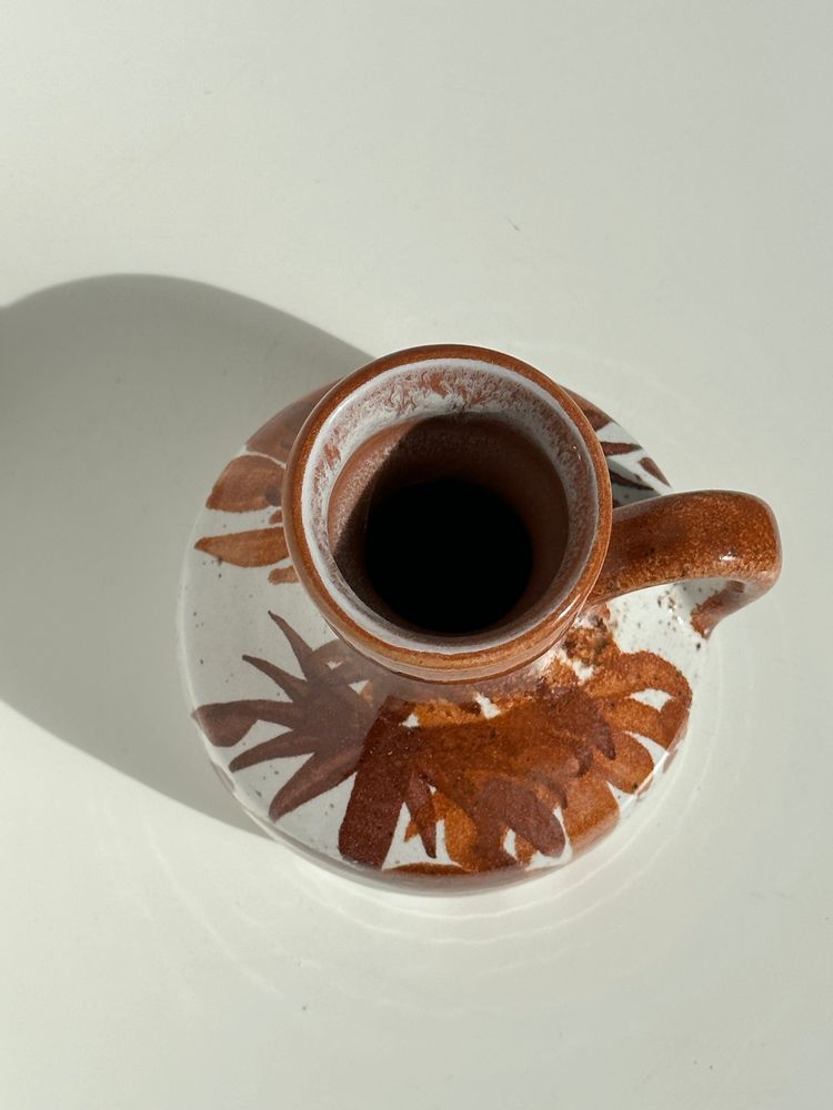 Carafes - Petit vase ou pichet blanc et marron West Germany H:15cm D:10,5cm - OFFICE OBJETS