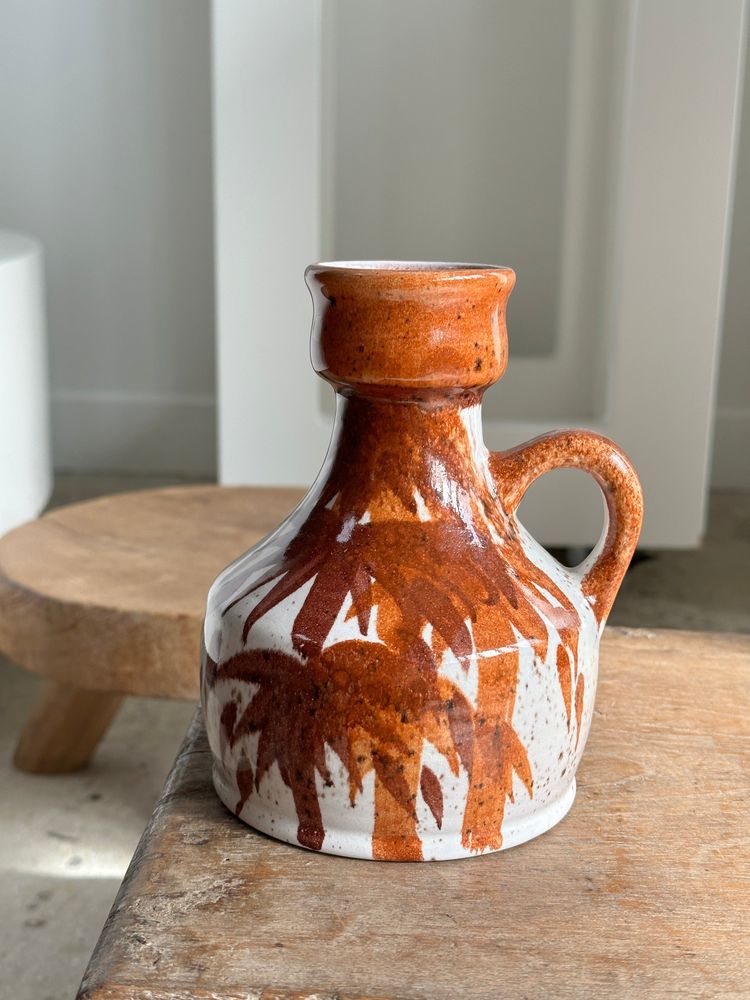 Carafes - Petit vase ou pichet blanc et marron West Germany H:15cm D:10,5cm - OFFICE OBJETS