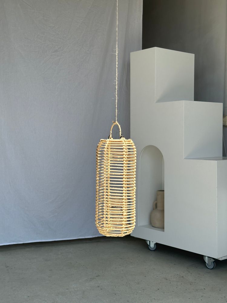Hanging lights - Small rattan pendant lamp in the shape of a lantern H35 D15 - OFFICE OBJETS