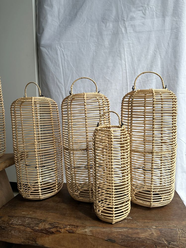 Hanging lights - Small rattan pendant lamp in the shape of a lantern H35 D15 - OFFICE OBJETS
