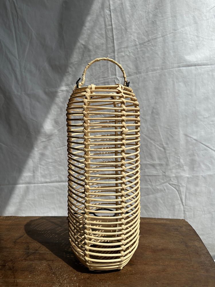 Hanging lights - Small rattan pendant lamp in the shape of a lantern H35 D15 - OFFICE OBJETS