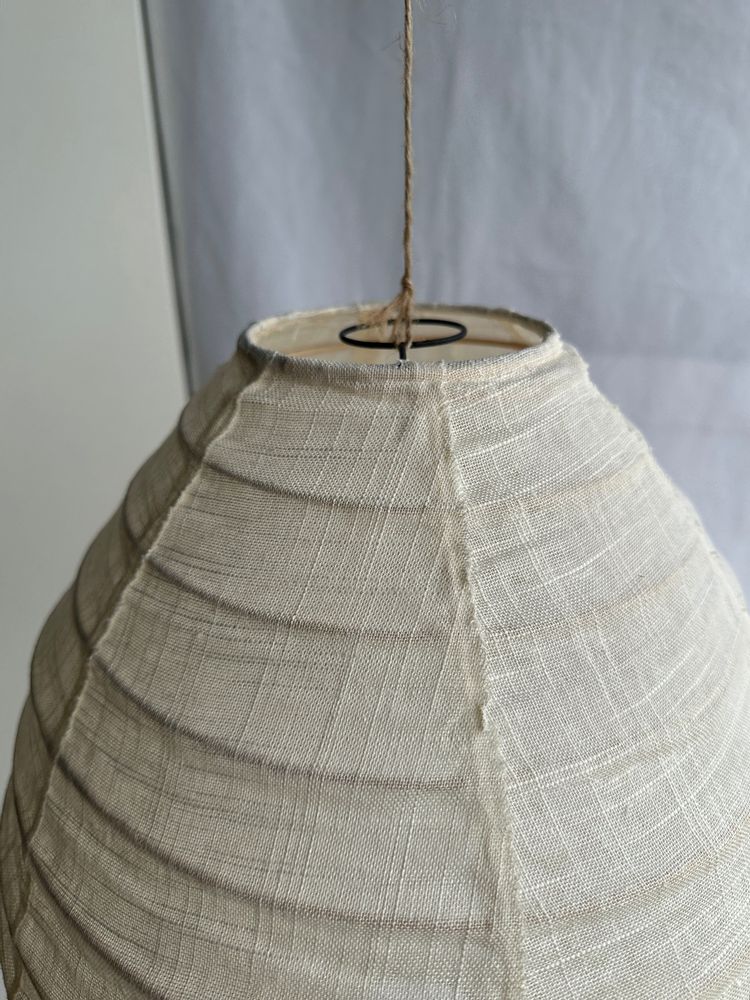 Hanging lights - Small Japanese-style natural rattan and linen pendant light in the shape of a drop H40 D35 - OFFICE OBJETS