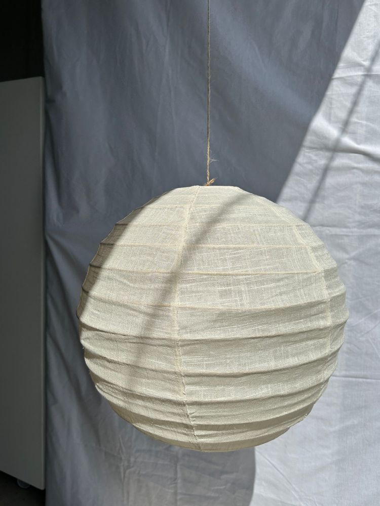 Hanging lights - Small round Japanese-style rattan and natural linen pendant light D:30 - OFFICE OBJETS
