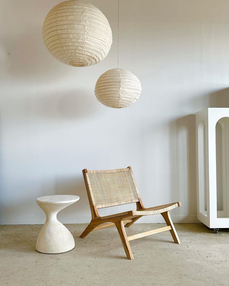 Hanging lights - Small round Japanese-style rattan and natural linen pendant light D:30 - OFFICE OBJETS