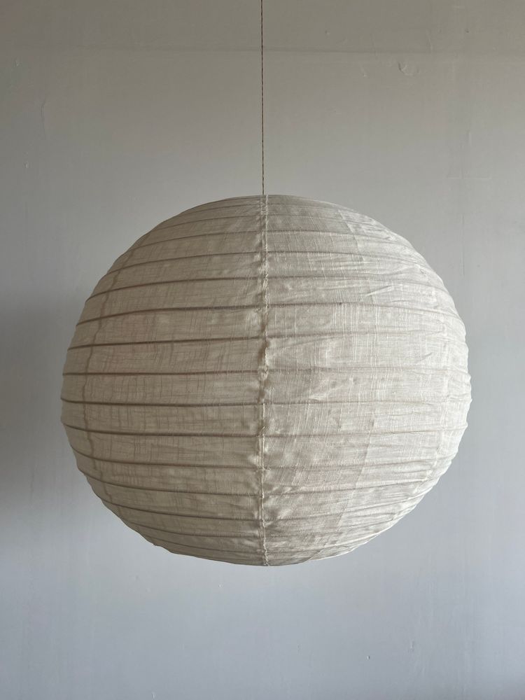 Hanging lights - Small round Japanese-style rattan and natural linen pendant light D:30 - OFFICE OBJETS