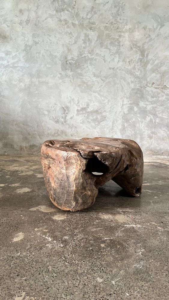Tables basses - Petite table basse circulaire en teck massif monoxyle organique D:47 H:25 - OFFICE OBJETS